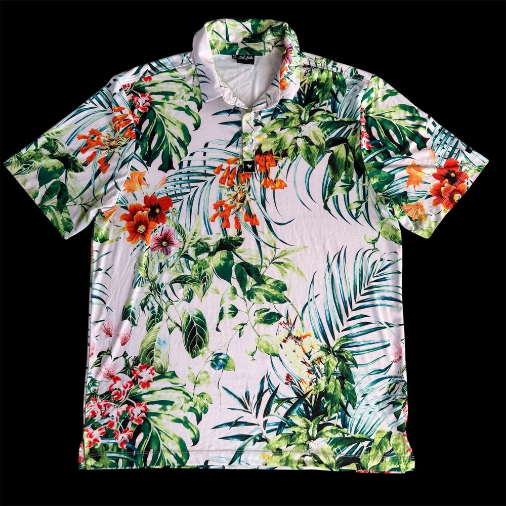 Bad Birdie Golf Polo Shirt Short Sleeve Tropical‎ Foliage Print Mens Size XXL